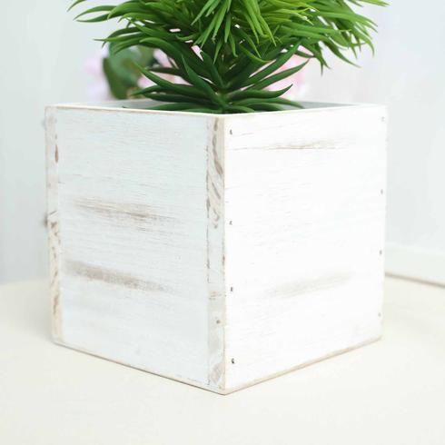 2 pcs 5" Natural Wood Square Plant Holder Boxes Centerpieces - White WOD_PLNT01_5x5_WHT1