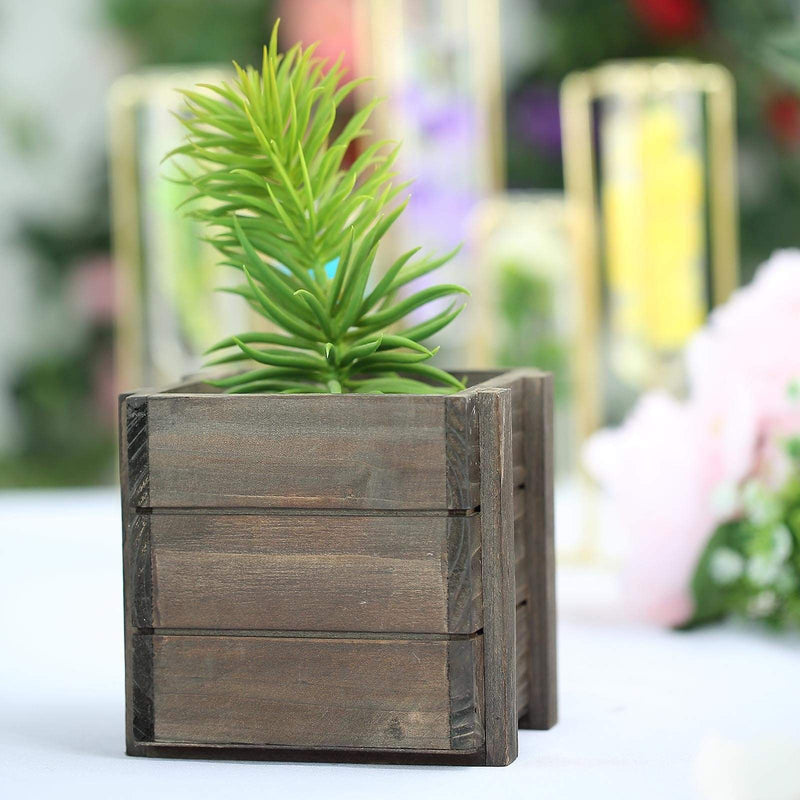2 pcs 5" Natural Wood Square Plant Holder Boxes Centerpieces