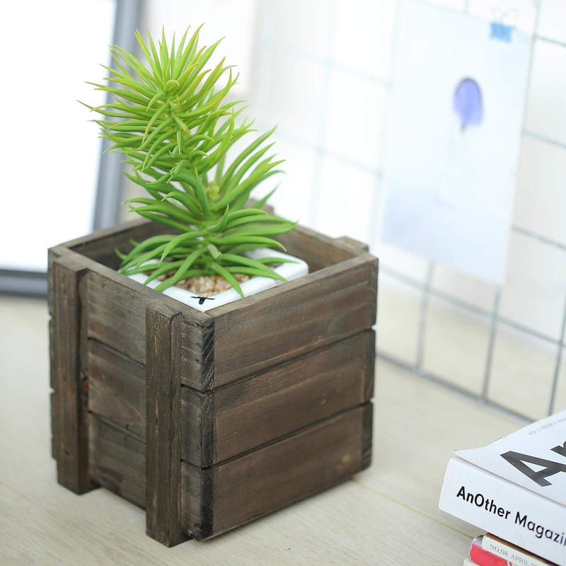 2 pcs 5" Natural Wood Square Plant Holder Boxes Centerpieces