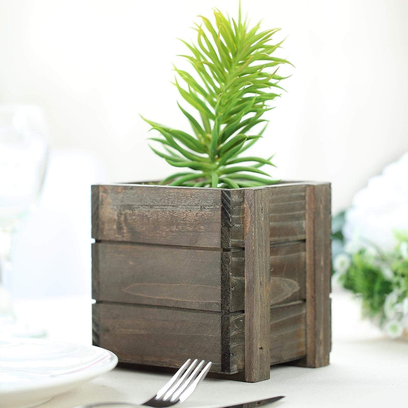 2 pcs 5" Natural Wood Square Plant Holder Boxes Centerpieces