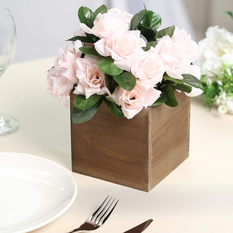 2 pcs 5" Natural Wood Square Plant Holder Boxes Centerpieces
