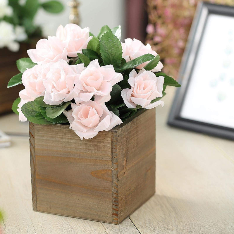 2 pcs 5" Natural Wood Square Plant Holder Boxes Centerpieces