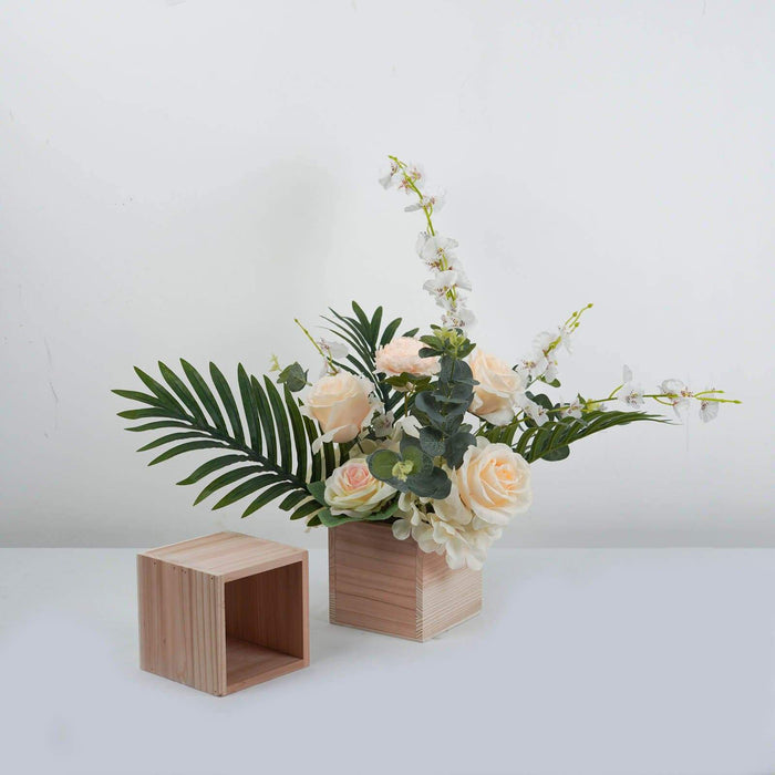 2 pcs 5" Natural Wood Square Plant Holder Boxes Centerpieces