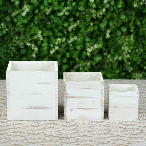 2 pcs 5" Natural Wood Square Plant Holder Boxes Centerpieces