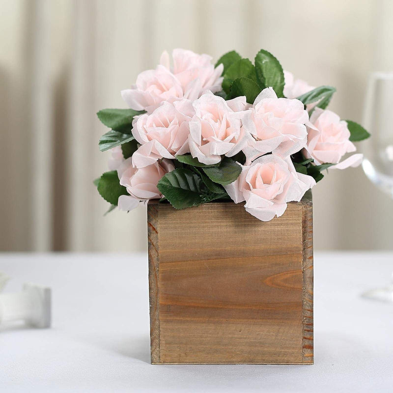 2 pcs 5" Natural Wood Square Plant Holder Boxes Centerpieces