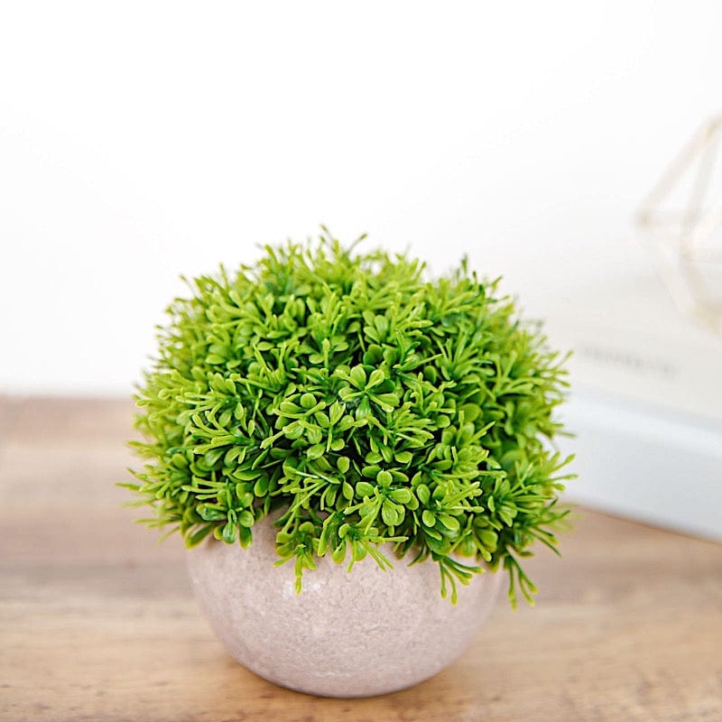 2 pcs 5" tall Mini Potted Boxwood Topiary Artificial Plants - Green and Gray ARTI_GRN_PT002_01