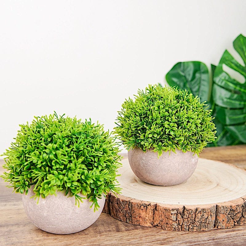 2 pcs 5" tall Mini Potted Boxwood Topiary Artificial Plants - Green and Gray ARTI_GRN_PT002_01
