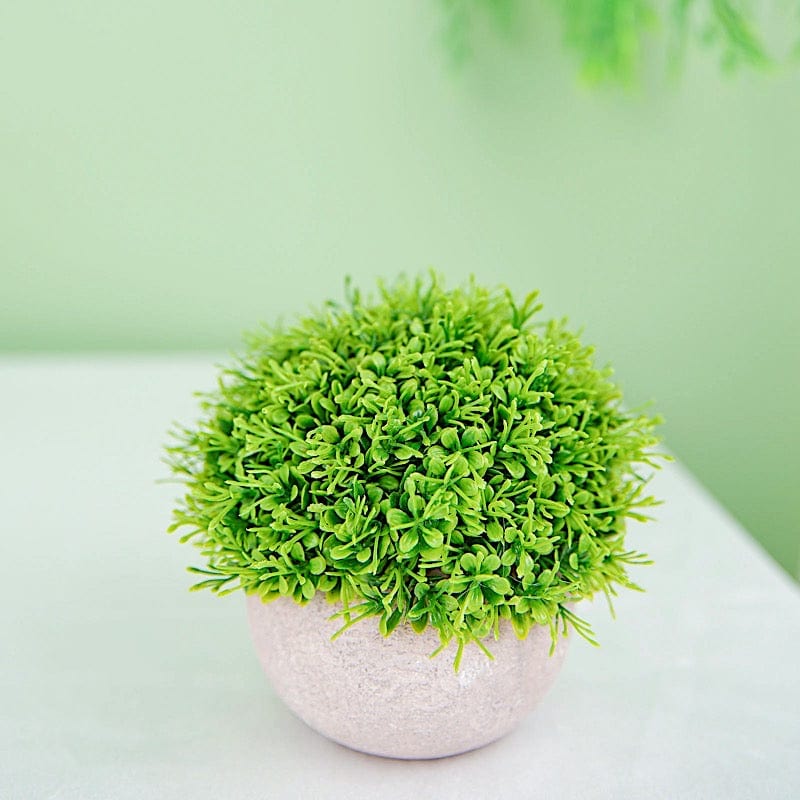 2 pcs 5" tall Mini Potted Boxwood Topiary Artificial Plants - Green and Gray ARTI_GRN_PT002_01