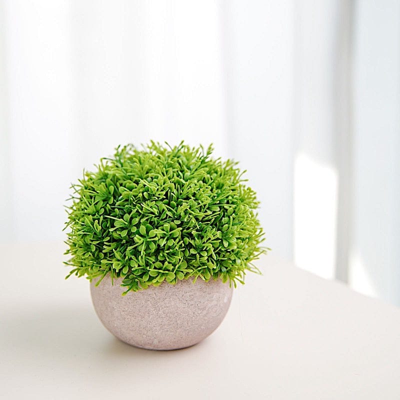 2 pcs 5" tall Mini Potted Boxwood Topiary Artificial Plants - Green and Gray ARTI_GRN_PT002_01