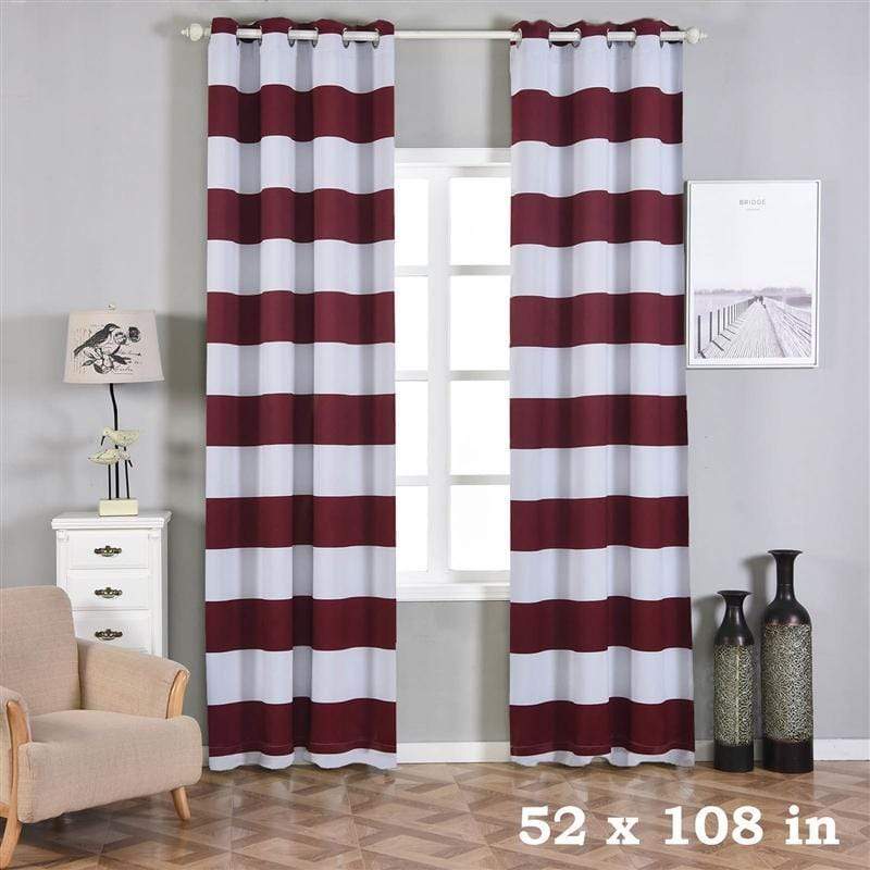 2 pcs 52" x 108" Cabana Stripe Blackout Grommet Window Curtains Drapes Treatments CUR_PANMIC07_52108_BURG