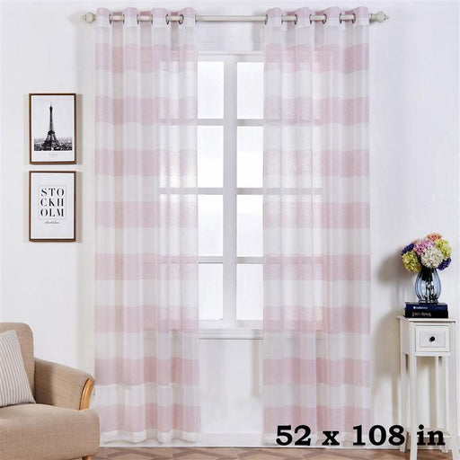 2 pcs 52" x 108" Faux Linen Sheer Stripe Window Curtains Drapes Panels CUR_PANMIC03_52108_046