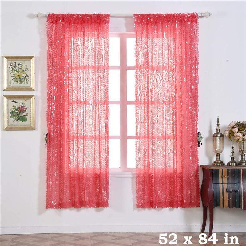 2 pcs 52" x 84" Big Payette Sequin Window Curtains Drapes Panels Backdrop - Coral CUR_PANPAYE02_5284_032