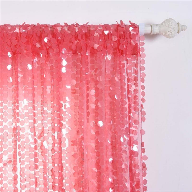 2 pcs 52" x 84" Big Payette Sequin Window Curtains Drapes Panels Backdrop - Coral CUR_PANPAYE02_5284_032