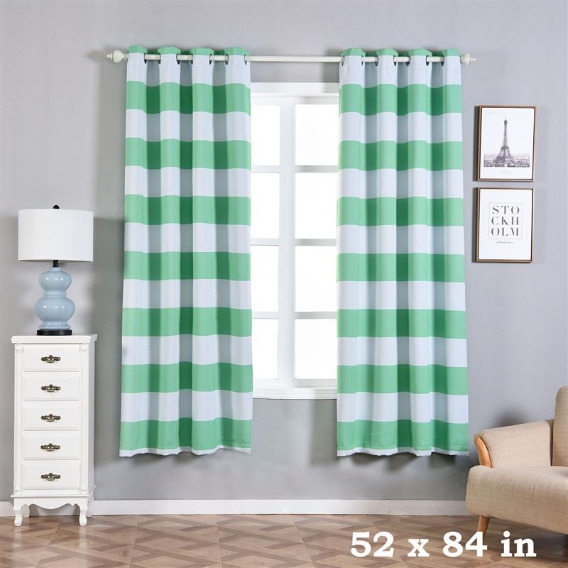 2 pcs 52" x 84" Cabana Stripe Blackout Grommet Window Curtains Drapes Treatments CUR_PANMIC07_5284_MINT