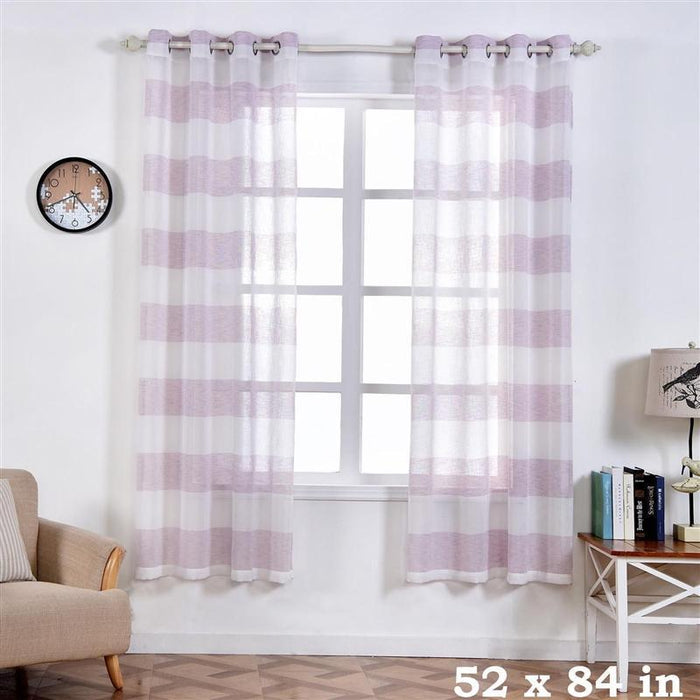2 pcs 52" x 84" Faux Linen Sheer Stripe Window Curtains Drapes Panels CUR_PANMIC03_5284_LAV