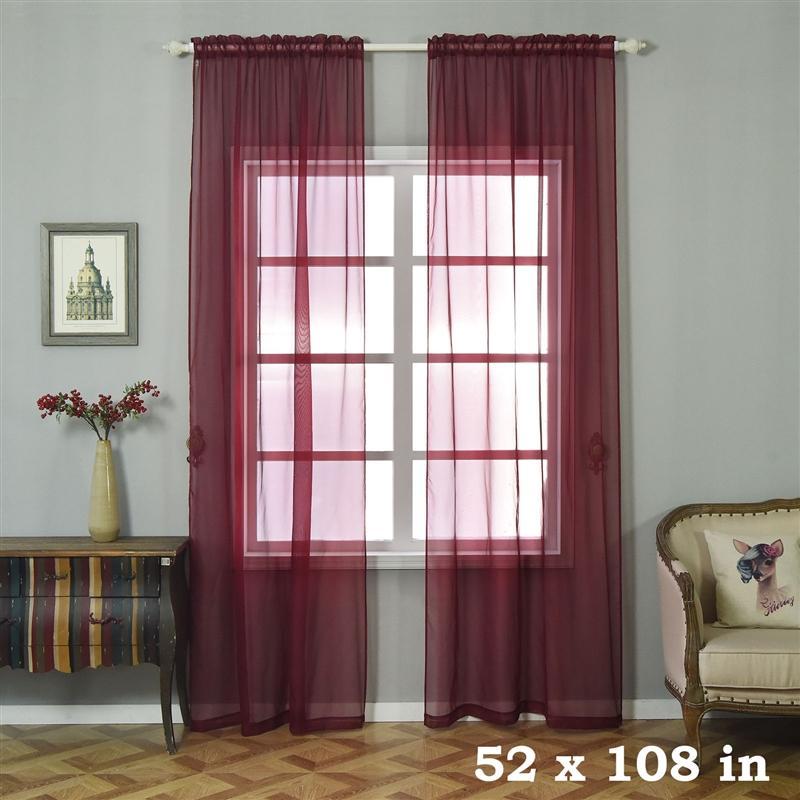 2 pcs 52" x 84" Sheer Organza Window Curtains Drapes Panels CUR_PANORGZ04_52108_BURG