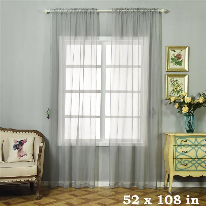 2 pcs 52" x 84" Sheer Organza Window Curtains Drapes Panels CUR_PANORGZ04_52108_SILV