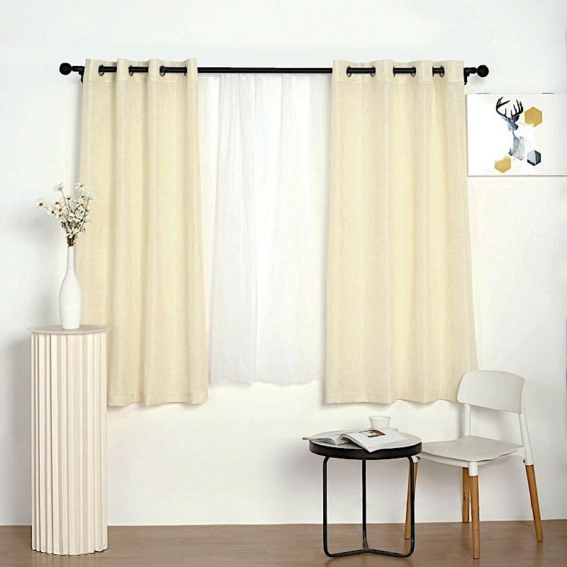 2 pcs 52"x64" Faux Linen Curtains with Chrome Grommets