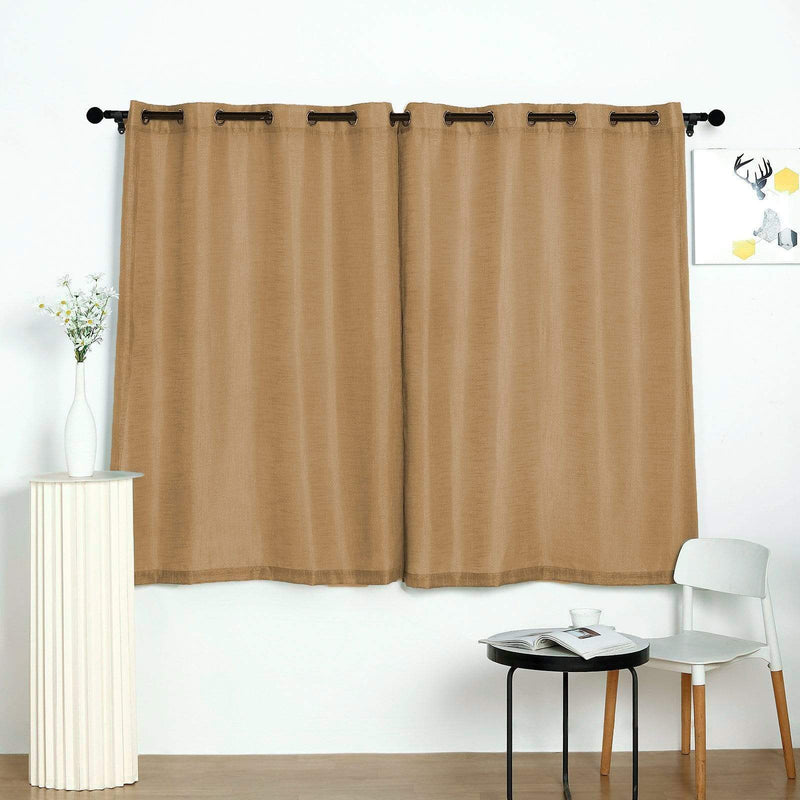 2 pcs 52"x64" Faux Linen Curtains with Chrome Grommets