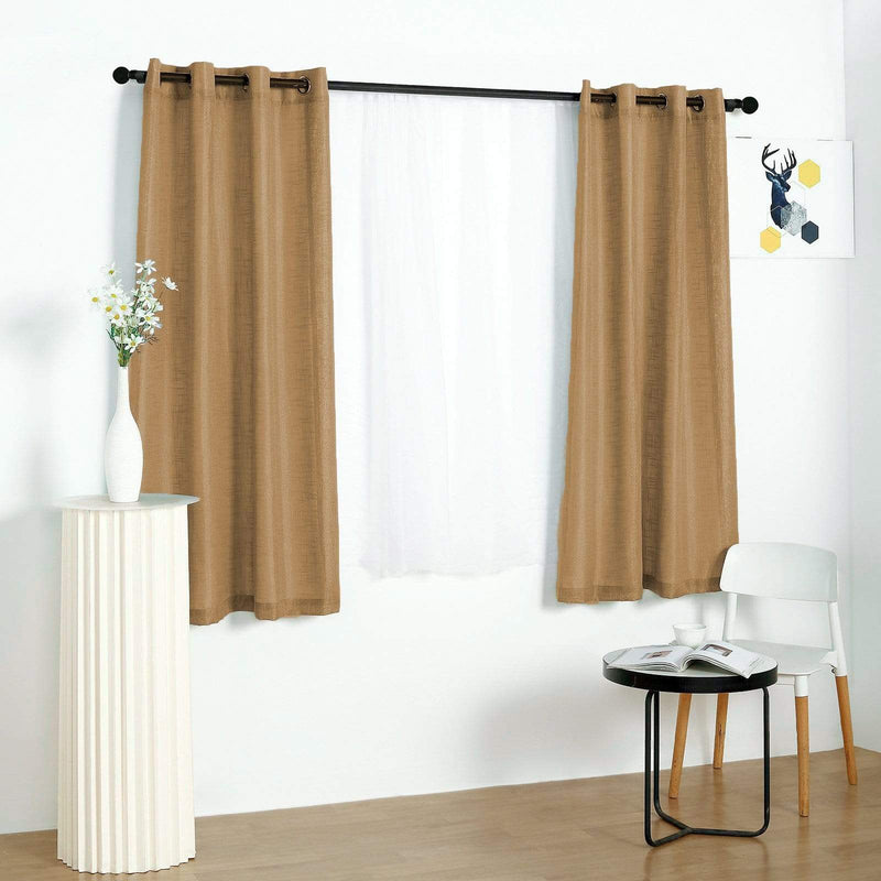 2 pcs 52"x64" Faux Linen Curtains with Chrome Grommets