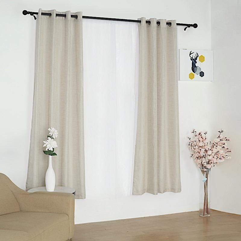 2 pcs 52"x84" Faux Linen Curtains with Chrome Grommets