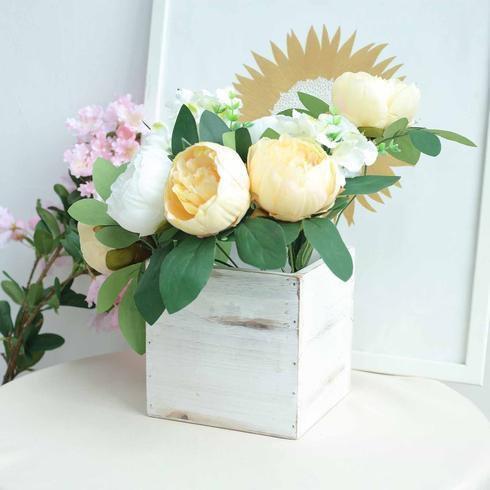 2 pcs 6" Natural Wood Square Plant Holder Boxes Centerpieces