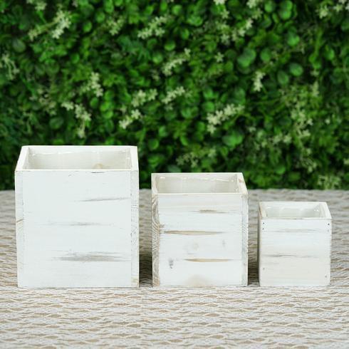 2 pcs 6" Natural Wood Square Plant Holder Boxes Centerpieces