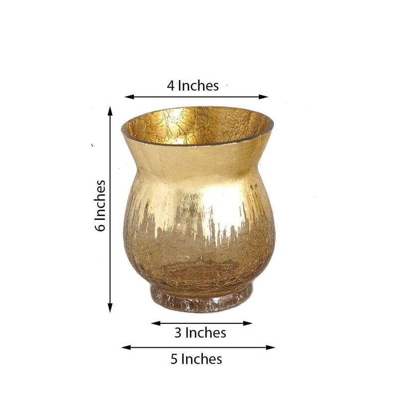 2 pcs 6" tall Crackle Glass Candle Holders Vases - Gold VASE_A27_6_GOLD