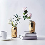 2 pcs 6" tall Geometric Cylinder Ceramic Vases - Gold VASE_A70_GOLD