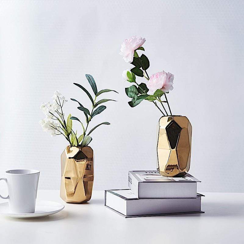 2 pcs 6" tall Geometric Cylinder Ceramic Vases - Gold VASE_A70_GOLD