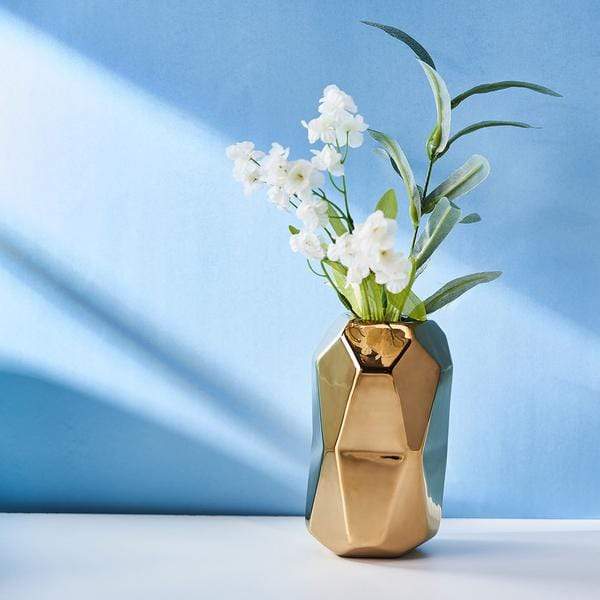 2 pcs 6" tall Geometric Cylinder Ceramic Vases - Gold VASE_A70_GOLD