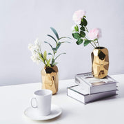 2 pcs 6" tall Geometric Cylinder Ceramic Vases - Gold VASE_A70_GOLD