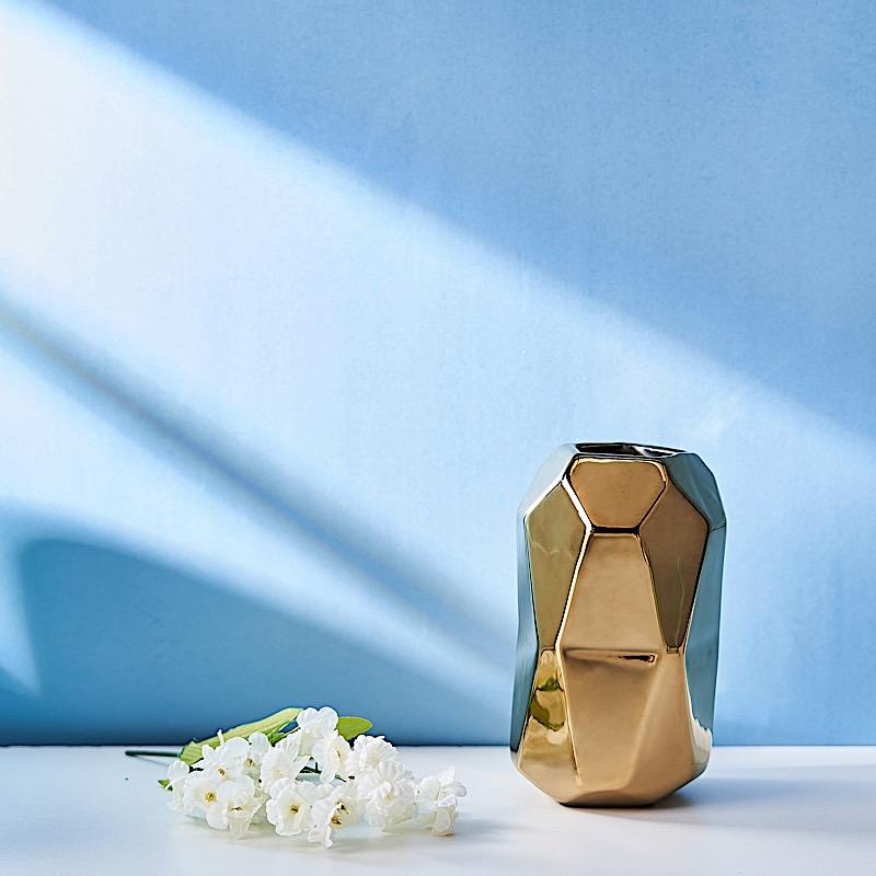 2 pcs 6" tall Geometric Cylinder Ceramic Vases - Gold VASE_A70_GOLD