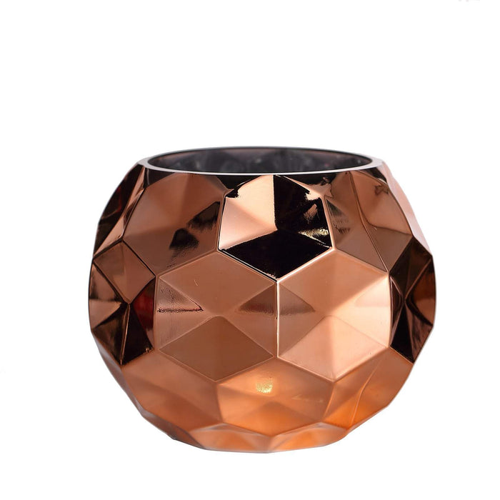 2 pcs 6" tall Mercury Glass Geometric Honeycomb Candle Holders Vases - Rose Gold VASE_A57_6_054