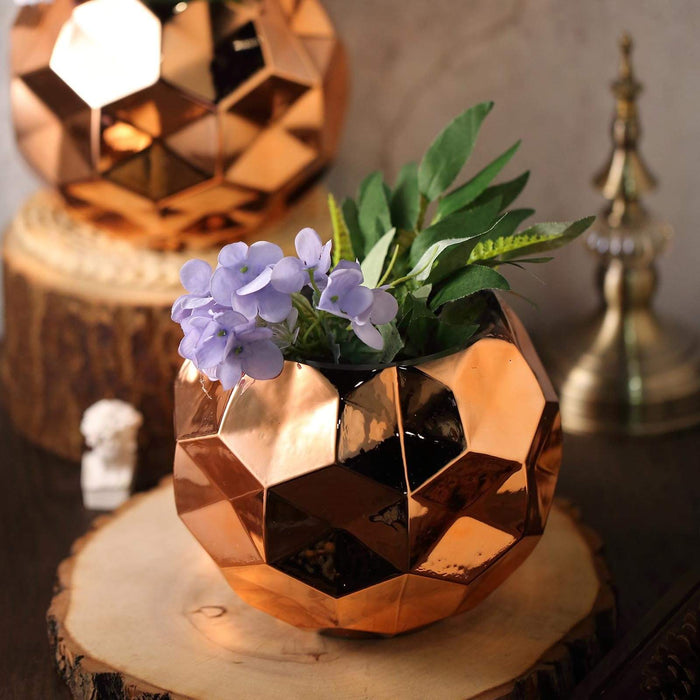 2 pcs 6" tall Mercury Glass Geometric Honeycomb Candle Holders Vases - Rose Gold VASE_A57_6_054