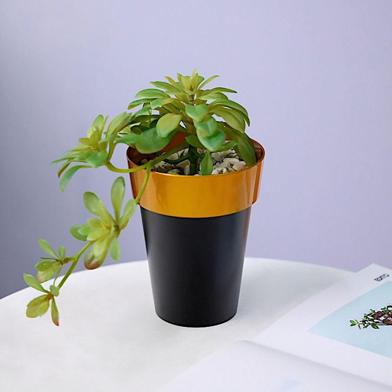 2 pcs 6" tall Metallic Round Plastic Flower Plant Pots