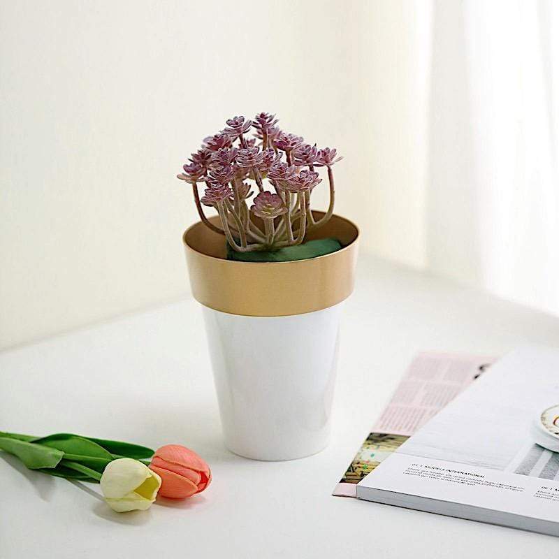 2 pcs 6" tall Metallic Round Plastic Flower Plant Pots