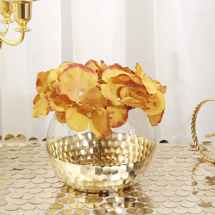 2 pcs 6" wide Glass Round Honeycomb Rim Vases - Clear with Gold VASE_A69_GOLD