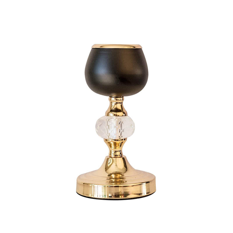 2 pcs 7" 11" tall Metallic Candle Holders Centerpieces with Crystal - Gold and Black CHDLR_CAND_015_GDBLK