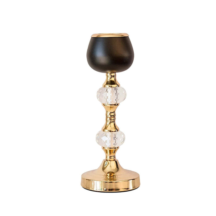 2 pcs 7" 11" tall Metallic Candle Holders Centerpieces with Crystal - Gold and Black CHDLR_CAND_015_GDBLK