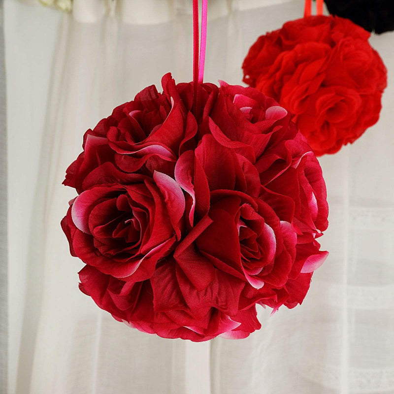 2 pcs 7" wide Silk Roses Kissing Balls