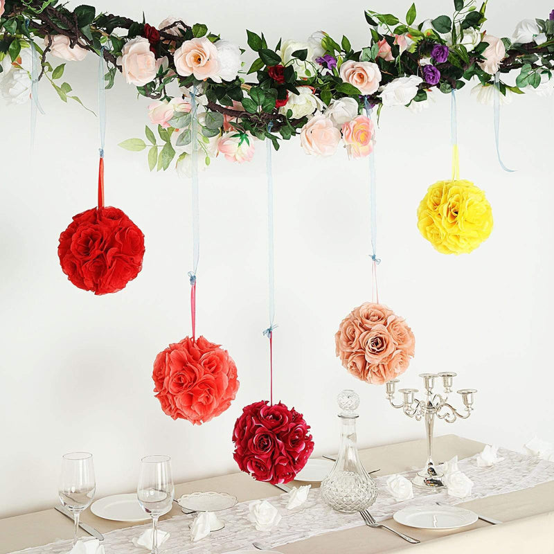 2 pcs 7" wide Silk Roses Kissing Balls