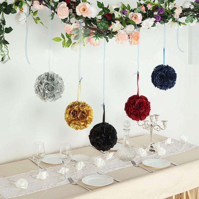 2 pcs 7" wide Silk Roses Kissing Balls