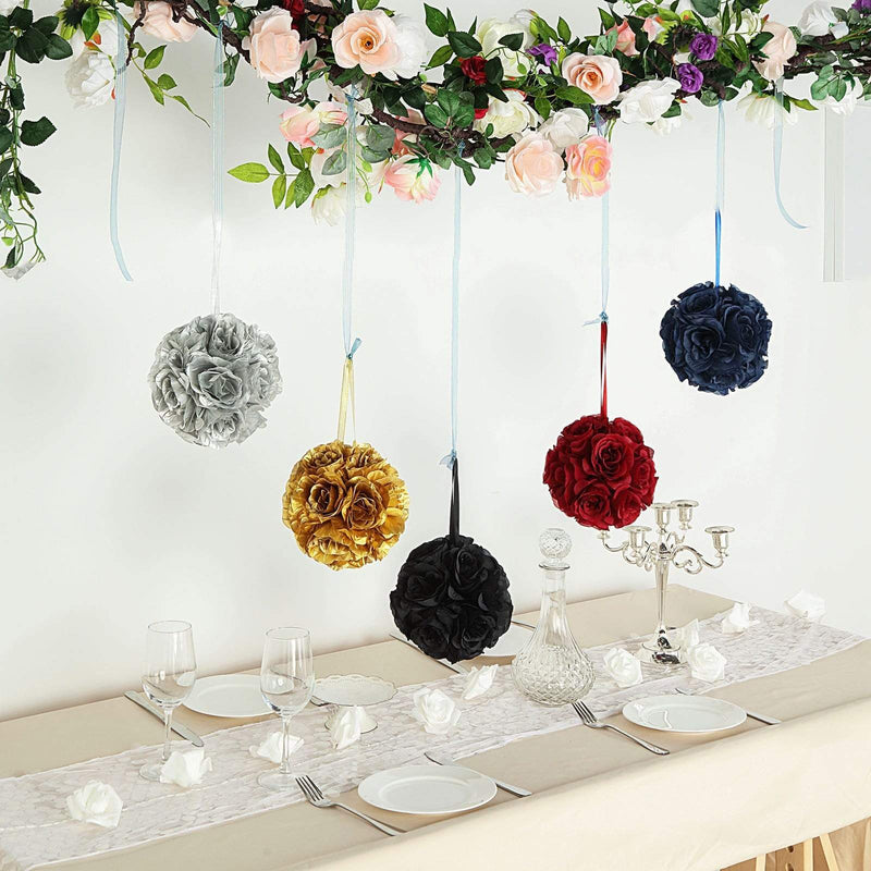 2 pcs 7" wide Silk Roses Kissing Balls