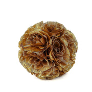 2 pcs 7" wide Silk Roses Kissing Balls ARTI_BALL_RS01_7_GOLD
