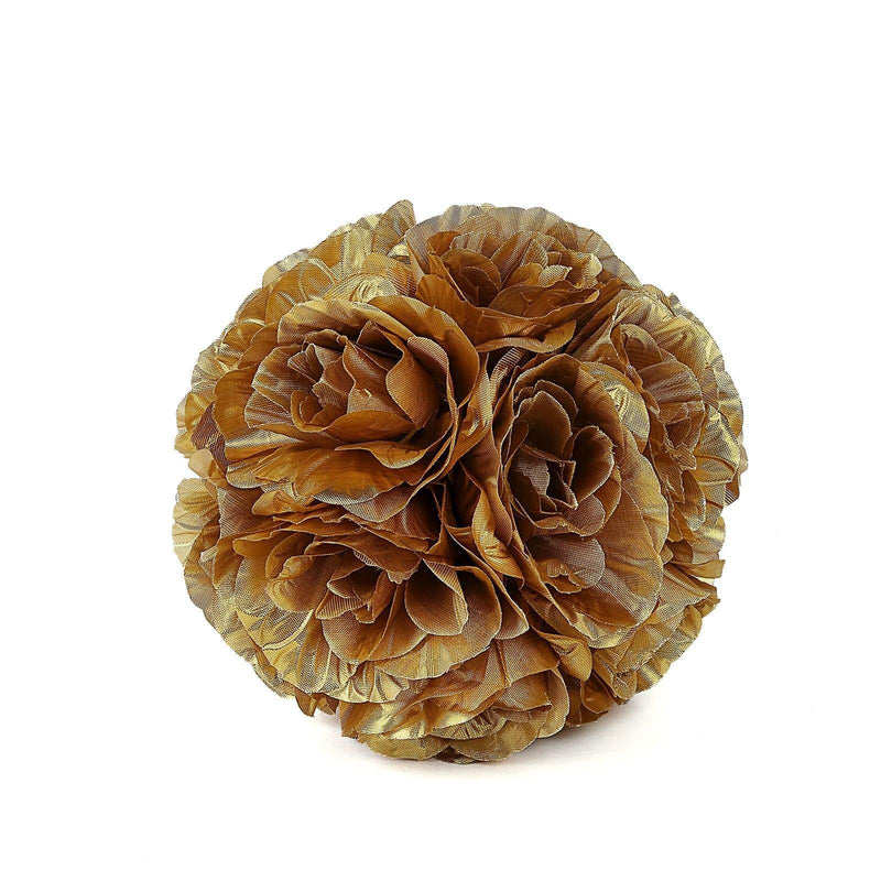 2 pcs 7" wide Silk Roses Kissing Balls ARTI_BALL_RS01_7_GOLD