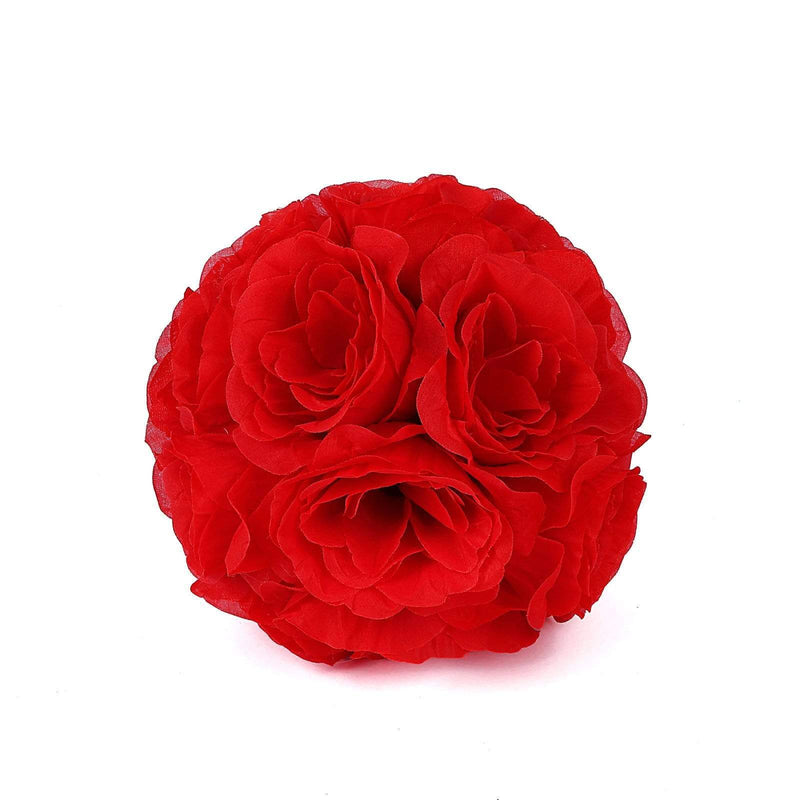 2 pcs 7" wide Silk Roses Kissing Balls ARTI_BALL_RS01_7_RED