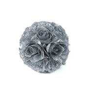 2 pcs 7" wide Silk Roses Kissing Balls ARTI_BALL_RS01_7_SILV