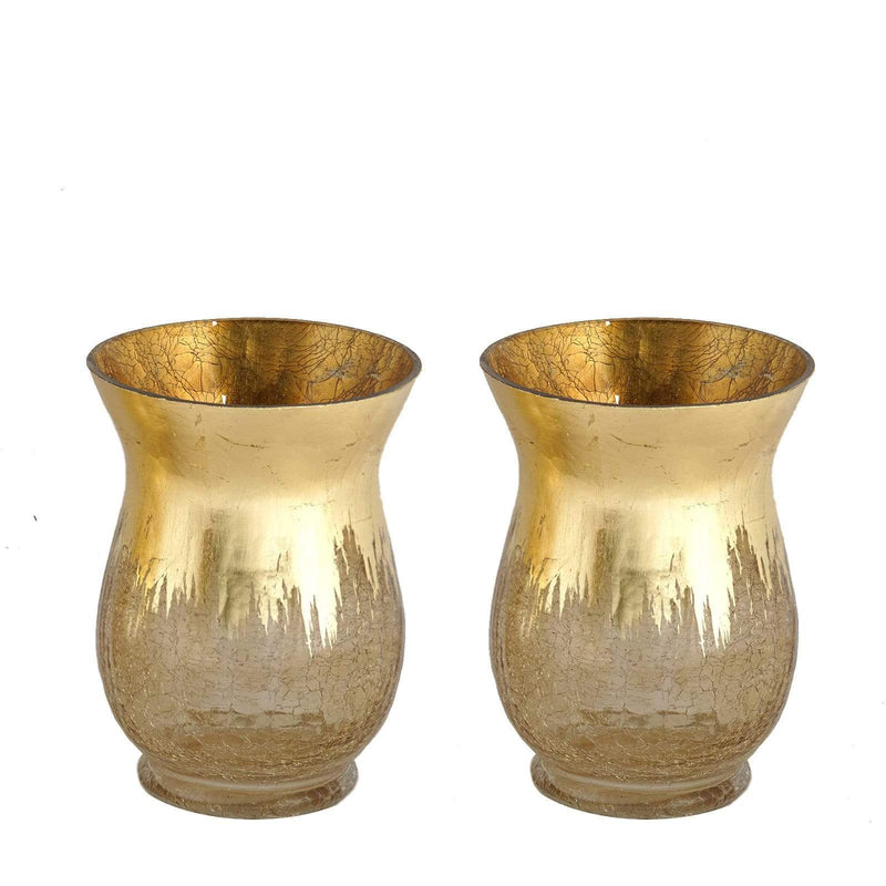 2 pcs 8" tall Crackle Glass Candle Holders Vases - Gold VASE_A27_8_GOLD