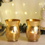 2 pcs 8" tall Crackle Glass Candle Holders Vases - Gold VASE_A27_8_GOLD